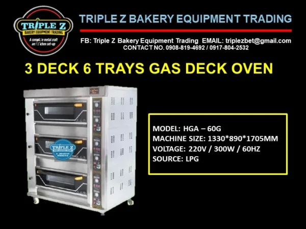 3 deck 6 trays gas deck oven